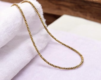 Natural Pyrite Beaded Necklace, 3mm Faceted Rondelle Beads, Sterling Silver Minimalist Choker, Pyrite Dainty Necklace, Gold Pyrite Jewelry