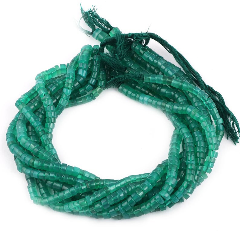 5mm-7mm Green Onyx Translucent Semi Precious Stone Beads 13 Inches Strand,Green Wheel Bead Natural Green Onyx Smooth Tire Wheel Shape Beads
