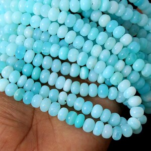 8-9mm Smooth Blue Opal Rondelle Beads, 15&quot; Strand, Wholesale Blue Opal Beads, Jewelry Making Supplies