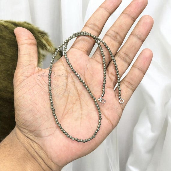 Bracelet Extensible Perles Pyrite Argentée - Fait Main, Perles Rondes Micro-facettes, Réglable