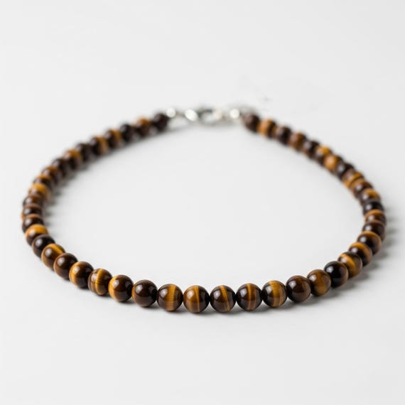 Collier élégant En œil De Tigre Naturel – 20 Perles Rondes Micro-facettes AAA – Réglable, Fait Main – Neuf