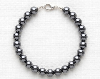 Natural Terahertz Beaded Bracelet • 8mm Smooth Round Beads • Sterling Silver Clasp • Genuine Crystal Jewelry