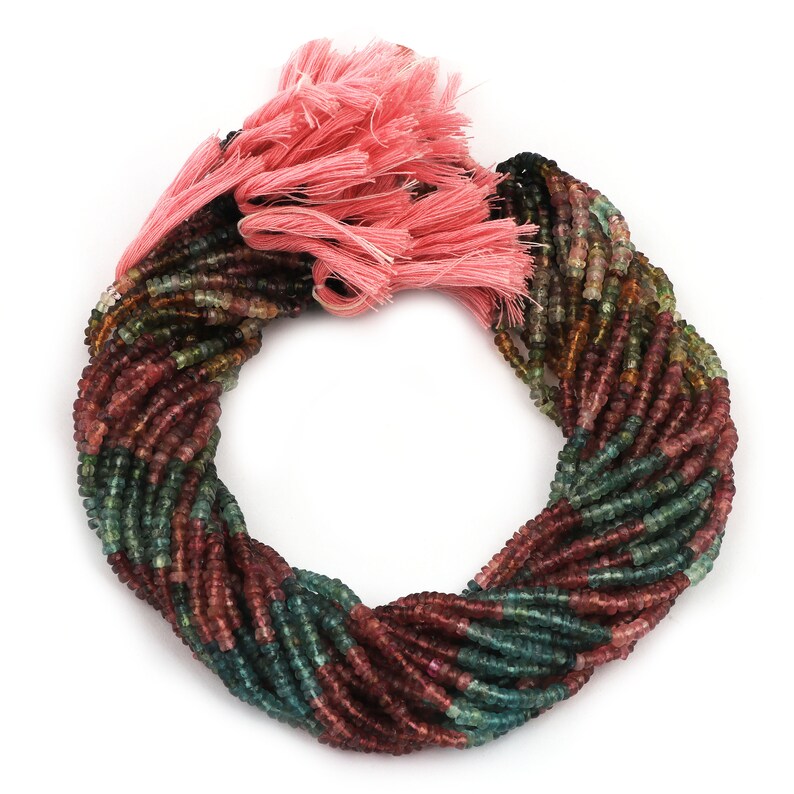 Tourmaline Rondelle Beads For Jewelry 13 Strand Natural Multi Tourmaline Faceted Rondelle Beads 3.5-4mm Multi Tourmaline Micro Cut Beads