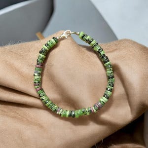 Natural Ruby Zoisite Beaded Bracelet, Dainty 5mm-6mm Ruby Zoisite Heishi Bead Bracelet with Sterling Silver Clasp, Bracelet for Women/Girls