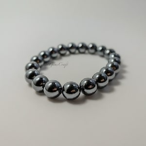 8mm Hematite Stretch Bracelet, Unisex Gunmetal Gray Gemstone