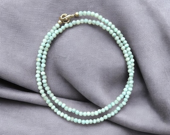 3mm Faceted Round Larimar Beads Necklace for Women, Natural Larimar Bead Necklace, Caribbean Sea Larimar Necklace, Gift for Her