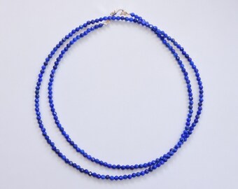 Lapis Lazuli Beaded Necklace | Sterling Silver, Micro Faceted Gemstone