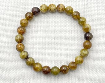 Genuine Grossular Green Garnet Bracelet, 8mm Smooth Gemstone Beads, High Elastic Stackable Yoga Bracelet, Elegant Boho Abundance Jewelry
