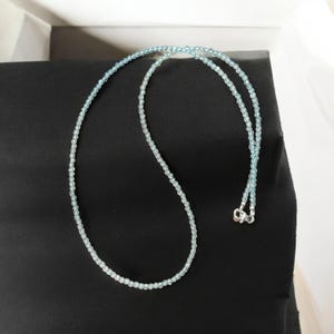 Sparkling Sky Blue Topaz Beaded Necklace, 2mm Faceted Round Beads, Sterling Silver Clasp, Tiny Blue Necklace, Mother’s Day Gift