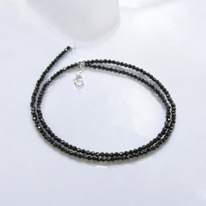 Natural Black Spinel Faceted Bead Necklace, 2mm Tiny Black Spinel Gemstone Necklace, Women&#39;s Black Spinel Beaded Necklace,Minimalist Jewelry