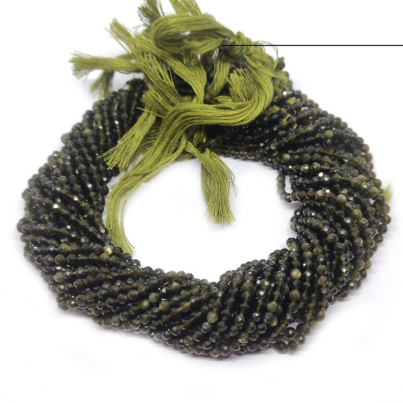 Gemstone beads 13 inch Strand Faceted round Beads jewelry making supplies AAA++ Green Cat/'s Eye Gemstone 3mm-3.5mm Faceted Round Beads