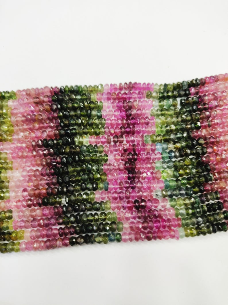 Faceted Tourmaline Beads For Jewelry Natural Multi Tourmaline 4mm-5mm Faceted Rondelle Beads Multi Watermelon Tourmaline Beads Strand