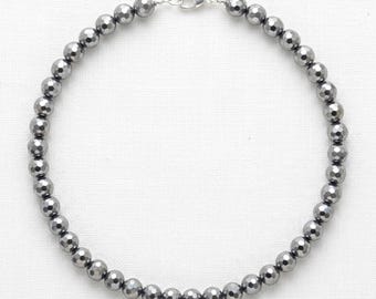 Collar de cuarzo terahercio facetado, cuentas redondas de 8 mm, cierre de plata de ley, gargantilla unisex con piedra curativa.