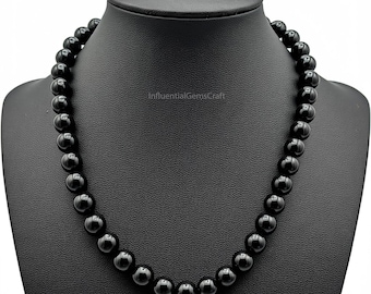 Natural Black Obsidian Beaded Necklace | 8mm 10mm Smooth Round Beads | Men's & Women's | Winter Beaded Necklace