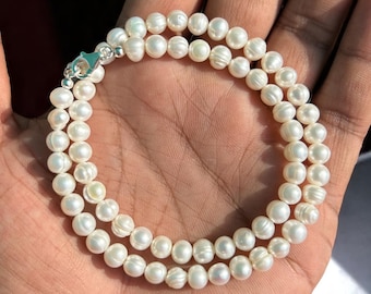 AAA Quality Freshwater Pearl Necklace For Women - 6.5-7mm Round White Pearls On Sterling Silver Chain - View #10