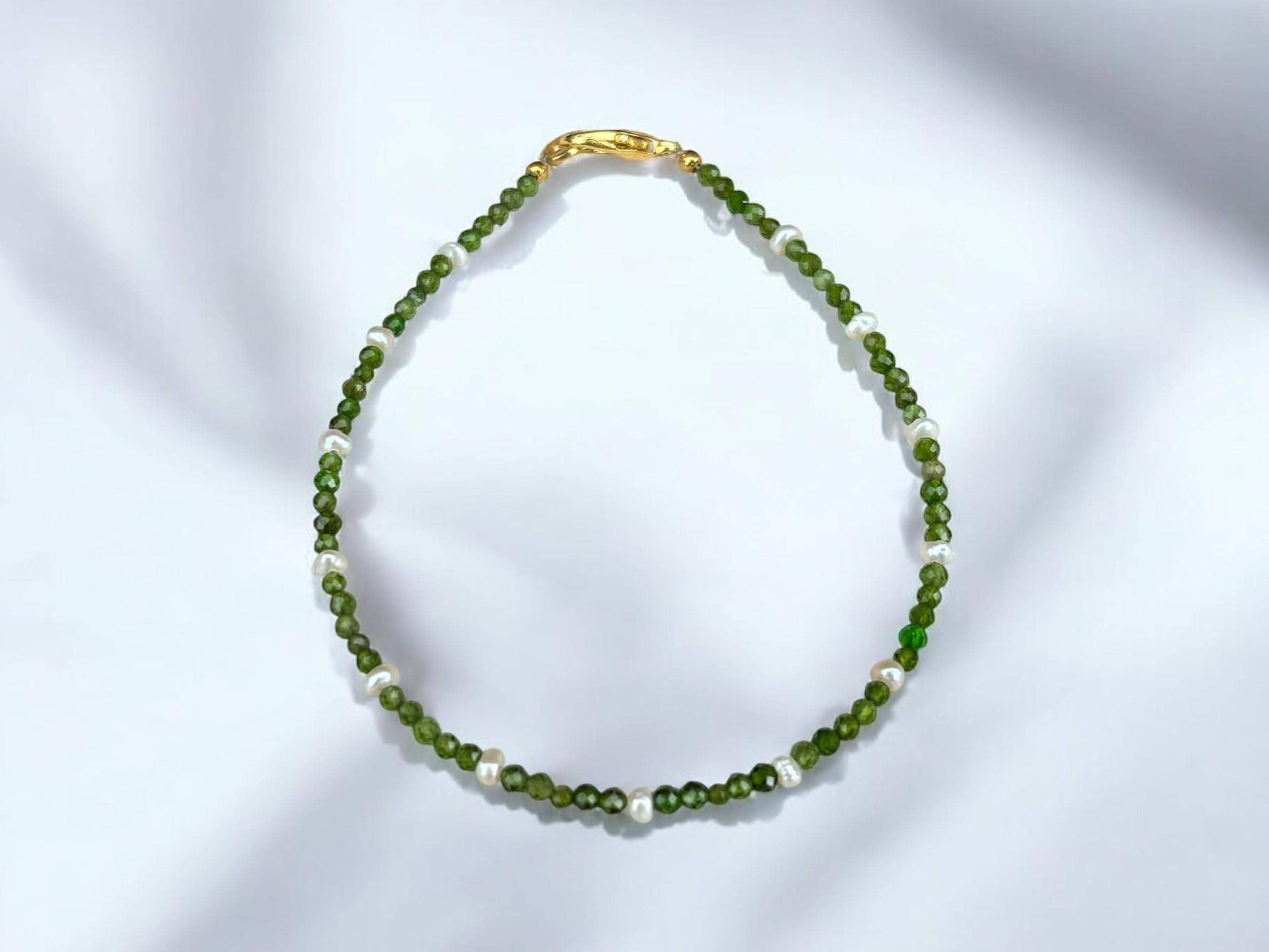 Genuine Chrome Diopside & Pearl Beaded Bracelet | 2.5-3mm Faceted