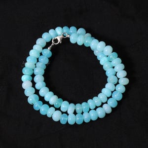 Sky Blue Opal Beaded Necklace | 8-9mm Smooth Candy Opal Rondelle Beads with Sterling Silver Clasp, Womens Opal Necklace, Gift For Her