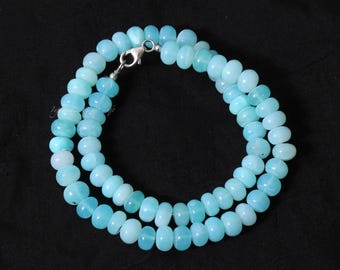 Sky Blue Opal Beaded Necklace | 8-9mm Smooth Candy Opal Rondelle Beads with Sterling Silver Clasp, Womens Opal Necklace, Gift For Her