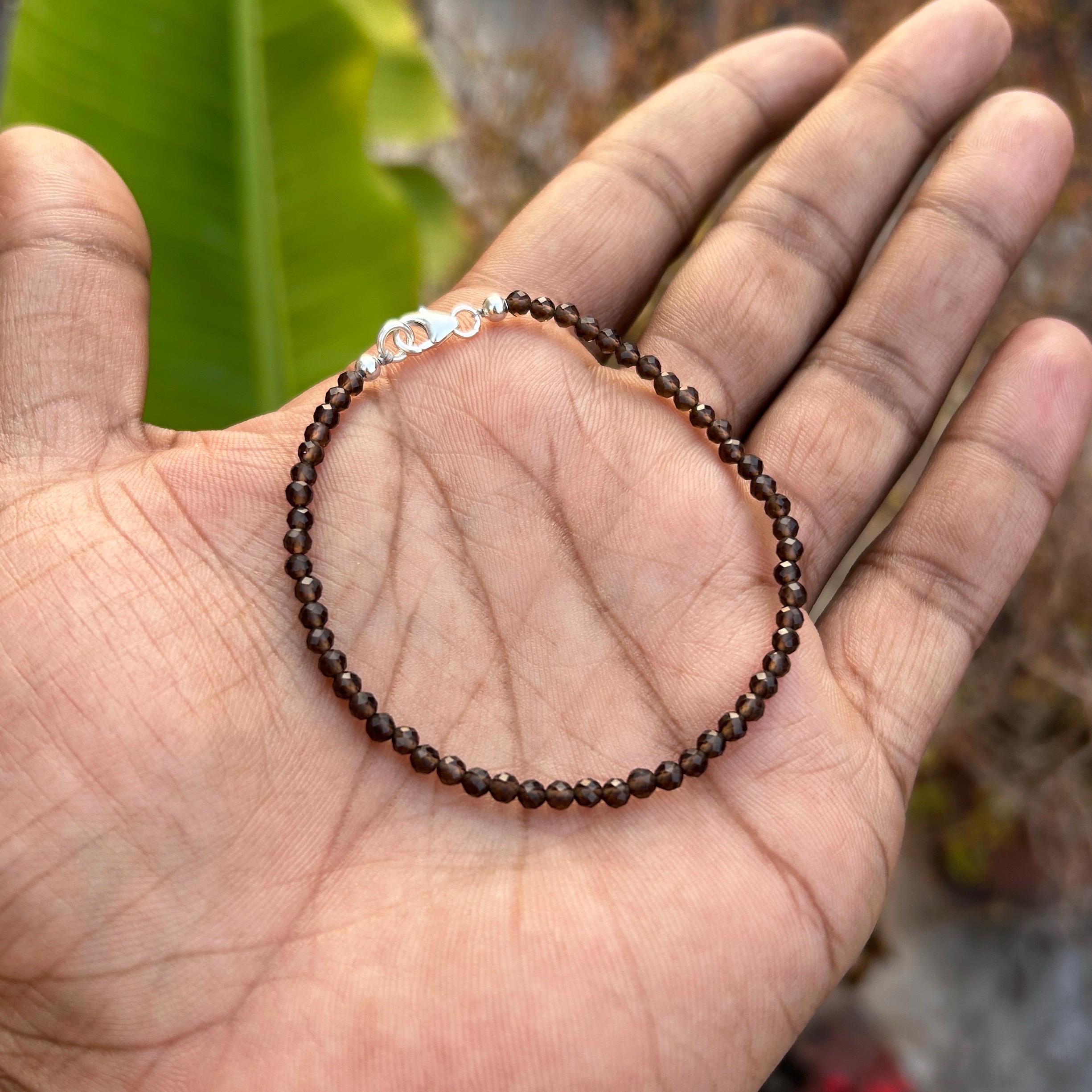 本物のスモーキークォーツビーズブレスレット、3 mmマイクロファセット