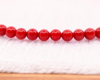 Natural Red Coral Bead Jewelry Set - 18" Necklace & Earrings, 6-14mm Round Beads, Silver Plated 9 thumbnail image