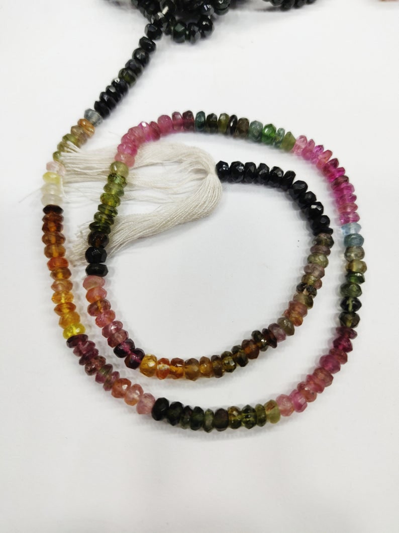Faceted Tourmaline Beads For Jewelry Natural Multi Tourmaline 4mm-5mm Faceted Rondelle Beads Multi Watermelon Tourmaline Beads Strand