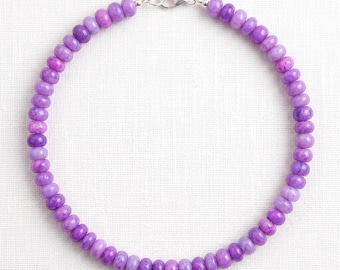 Natural Purple Candy Opal Necklace 7-8mm Smooth Rondelle Beaded Choker, Genuine Lavender Pastel Gemstone Strand Jewelry Luxury Gift for Her
