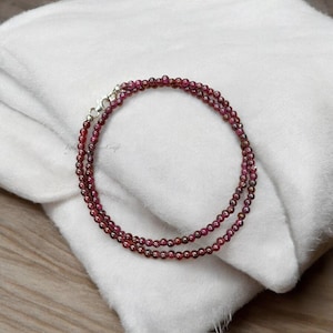 2.5-3mm Garnet Smooth Round Bead Necklace with Sterling Silver Clasp, Elegant Garnet Necklace, Red Jewelry, January Birthstone, Gift for Her