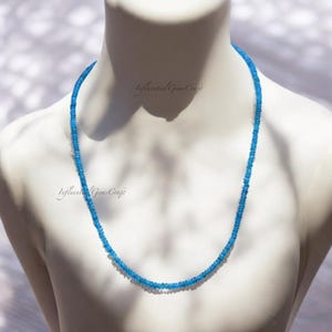 Natural Neon Blue Apatite Beaded Necklace, 3-4mm Faceted Rondelle Beads, AAA Quality Apatite Gemstone Necklace, Handmade Jewellery