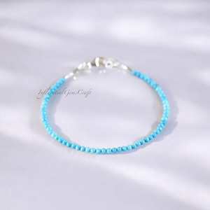 Natural Turquoise Faceted Round Bead Bracelet, 2-2.5mm Faceted Turquoise Beaded Bracelet, Gift for Her, Minimalist Bracelet,Anniversary Gift