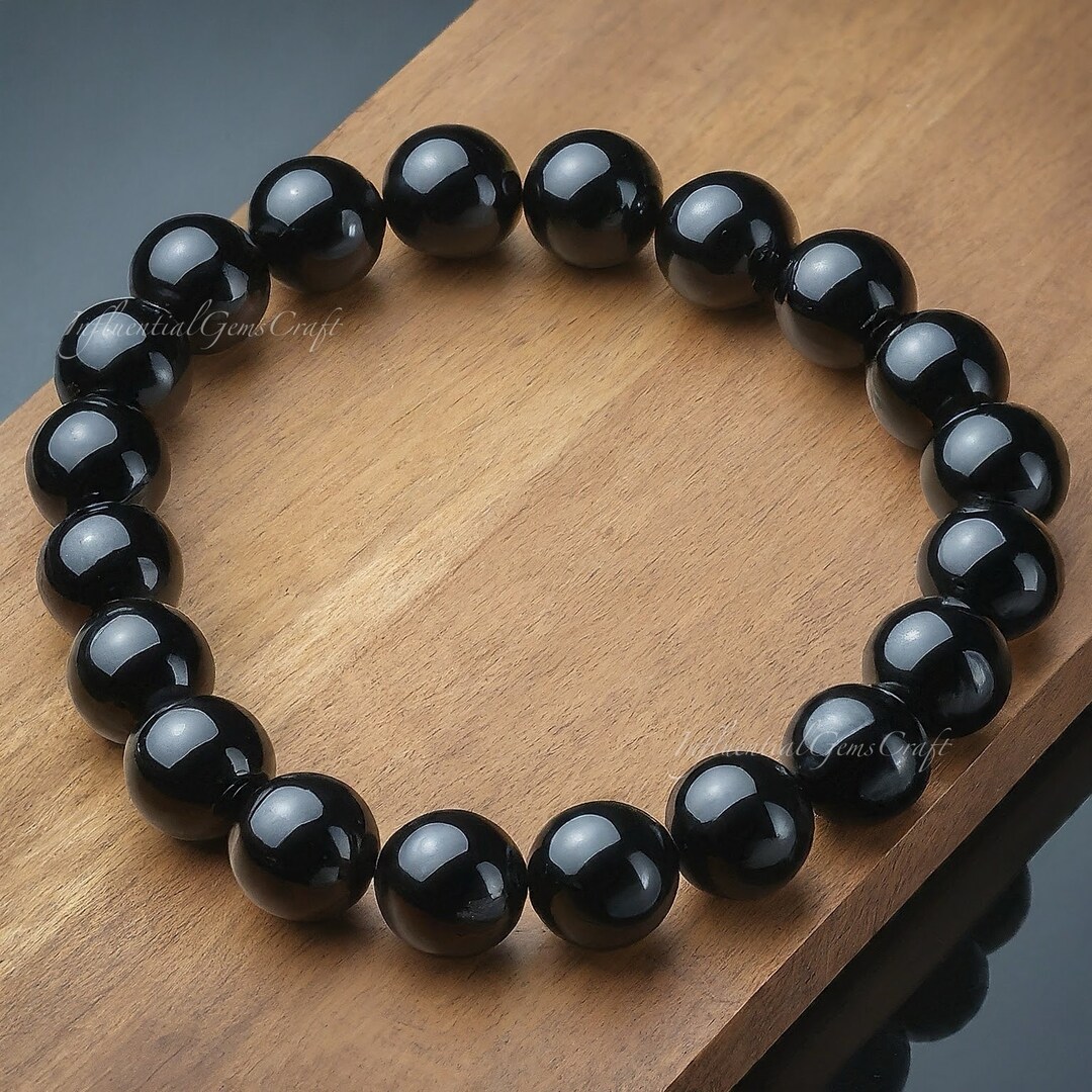 8mm Natural Black Onyx Stretch Bracelet for Men & Women, 8mm Beads