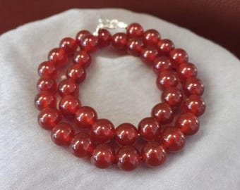 Orange Carnelian Beaded Necklace – 10mm Gemstone Statement Jewelry