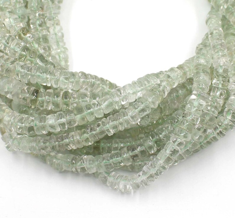Green Amethyst Faceted Tyre Beads,Natural Green Amethyst Faceted Heishi Tyre Beads,Natural Green Amethyst Wheel Shape Beads,6mm 16 Strand