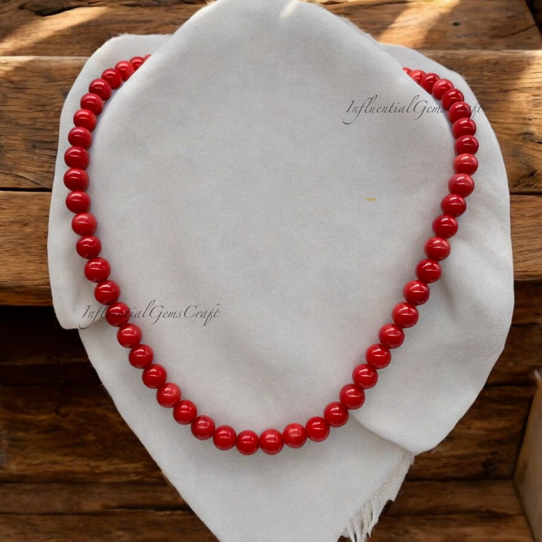 Collana Da Donna Cm 88 Corallo 8 Mm Rosso Intenso Perle Coltivate NUOVA - Foto 7