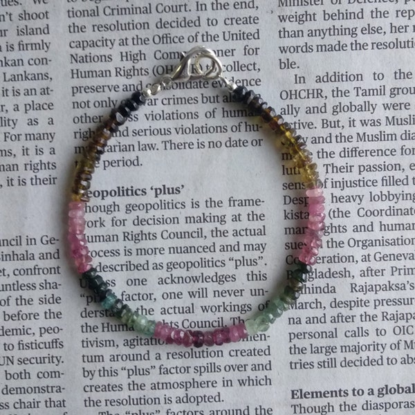 10mm Watermelon Tourmaline Bracelet – Multicolor Faceted Round Beads – 7.5 Inch