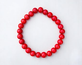 8mm Red Coral Stretch Bracelet, Strong Elastic Gemstone, Vibrant Red, Natural Coral Jewelry, Boho Chic, Gift for Her, Summer Style