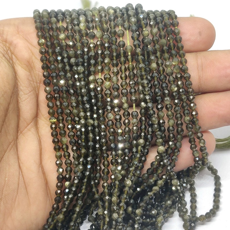 Gemstone beads 13 inch Strand Faceted round Beads jewelry making supplies AAA++ Green Cat/'s Eye Gemstone 3mm-3.5mm Faceted Round Beads