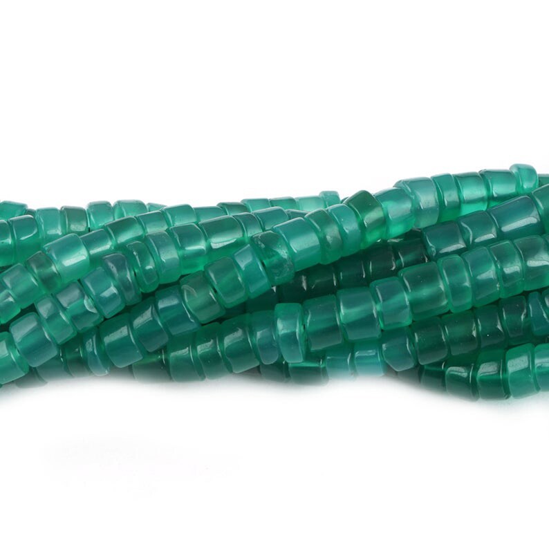 5mm-7mm Green Onyx Translucent Semi Precious Stone Beads 13 Inches Strand,Green Wheel Bead Natural Green Onyx Smooth Tire Wheel Shape Beads