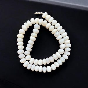 Handmade White Opal Gemstone Necklace - 8mm-9mm Smooth Opal Beaded Necklace - Sterling Silver White Opal Necklace for Women - A Gift for Her