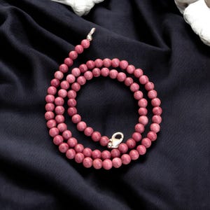 Natural Pink Rhodonite Necklace, 4mm Plain/Polished Round Beads, 925 Silver Clasp, Unisex Design, Rhodonite Gemstone Beaded Necklace