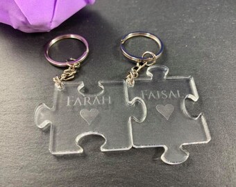 Personalised Acrylic Interlocking Puzzle Piece Keyring Set of