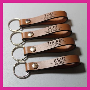 Best Man/Groomsman/Bridesmaid/Bridal party personalised gift - Engraved Leather Keyring - Various Colours