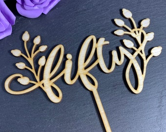 Personalised Wooden Cake Topper with Foliage - any text