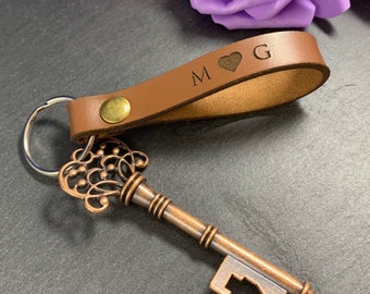 Personalised Engraved Leather Keyring with Decorative Bottle Opener Key - 3rd Year Anniversary, Birthday, Wedding Favour