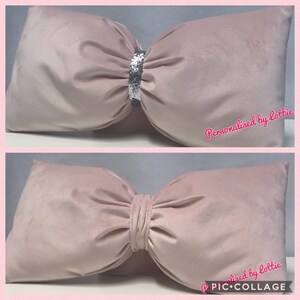 Bow Cushion Blush pink Silver. Glitter Soft Velvet