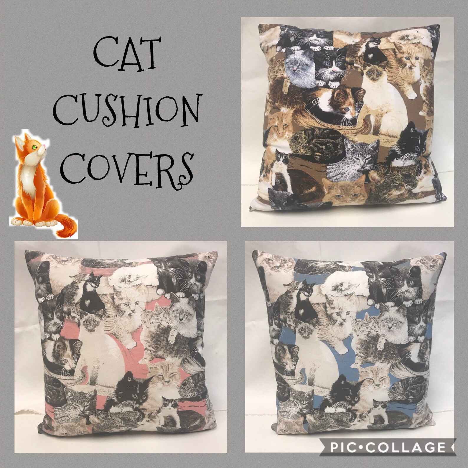 Cat Cushion Cover cotton canvas Cat Cushion Cat Print Etsy
