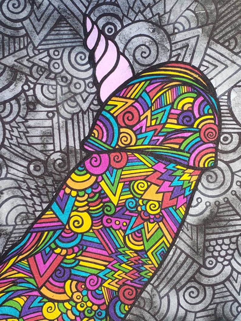 Trippy NSFW ooak adult zentangle SALE surreal erotic large 9x12 original fine art ink and watercolor painting The Unicorn