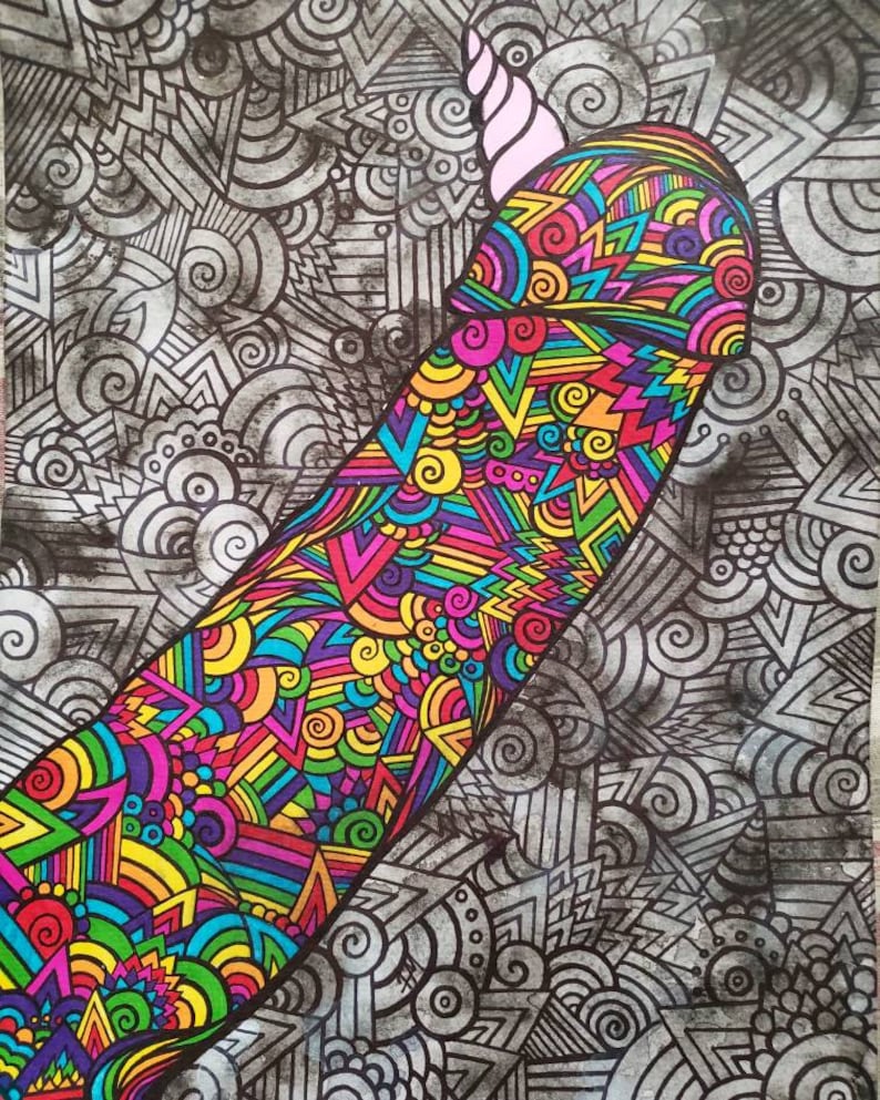 Trippy NSFW ooak adult zentangle SALE surreal erotic large 9x12 original fine art ink and watercolor painting The Unicorn