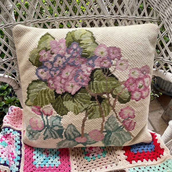 Vintage hand made tapestry/needlepoint cushion cover with fabulous florals.  Excellent condition.
