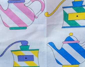 Vintage Linen Tea Towel: 1990s Teapots & Coffee Grinders