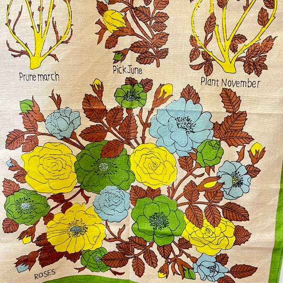 Vintage Linen Tea Towel: 1990s Rose Growing and Gardening Tips
